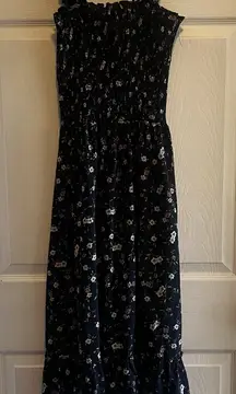 Floral Black Maxi Dress Rouched and Ruffles