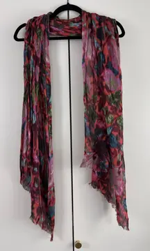 J Crew Floral Print Lightweight Scarf Red Pink Blue Green Coastal Grandmother