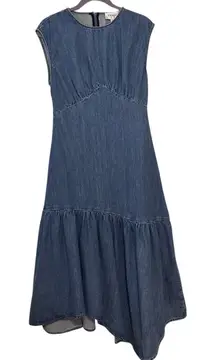 Frame Women’s Asymmetric Denim Eugenia Midi Dress Blue S New