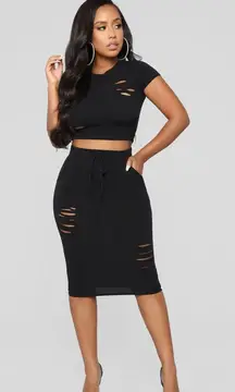 Fashion Nova Two Piece Skirt Set 2 PC Outfits Short Sleeve Crop Tops Bodycon High Waist Skirt