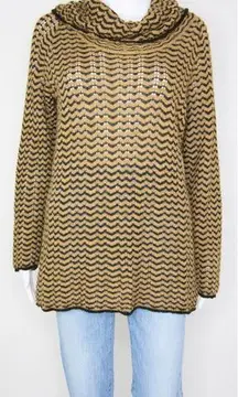 Jones New York cowl neck‎ pointelle crochet wavy grain brown sweater, L