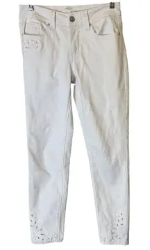 Bob Timberlake Jeans White Embroidered Ankle skinny Eyelet Cutout sz 4