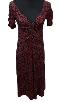 Boden Ruched Front Jersey‎ Knit Midi Dress Spiced Apple Abstract Camo US Size 2P
