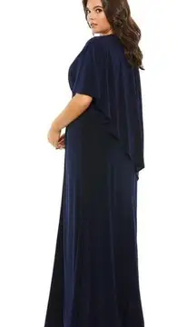 Mac Duggal  67929 Navy Blue Plus Size Long Cape Sleeve Dress 18 NWT