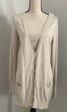 Womens Cardigan Sweater Beige XL Long Sleeve Button Front Pockets Grandpa Preppy