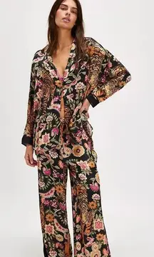 NWT Free People Dreamy Days Pajama Set Small Graphite Iron Combo Tiger