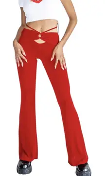 NWT Princess Polly Red Flare Pants High Rise Cut Out S 4