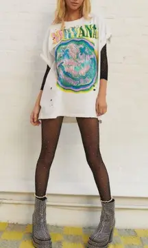 Nirvana Distressed T-shirt Dress white size S/M