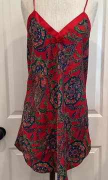 Vintage 1990s paisley vow detail satin mini slip dress