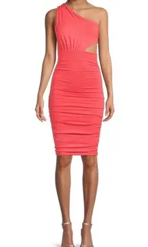 NWT Susana Monaco Mini Dress Womens XS Coral Cutout One Shoulder Ruched Party