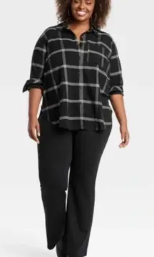 2X Black Checkered button down light flannel style Shirt