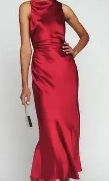 Reformation Cassette high neck cowl silk red dress sangre red NWT Size 6 formal