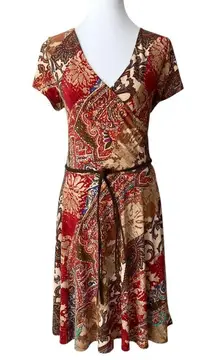 Lauren Ralph Lauren XL Dress Fall Boho Faux Wrap Stretch Patchwork Paisley belt