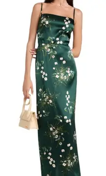 Reformation Frankie Silk Maxi Dress Green Buena Sleeveless Back Slit Size 4