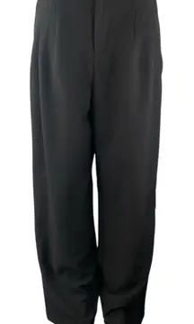 Commense Women's Black High Rise Pleated Loose Straight Trousers Pants Size M