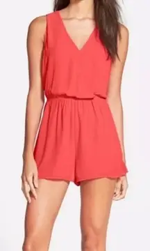 Revolve ASTR The Label Coral Red V-Neck Surplice Romper Small