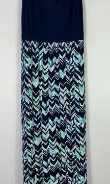 Soma Maxi Dress Womens Large‎ Blue Chevron Print Boho Y2K Hippie Festival Resort