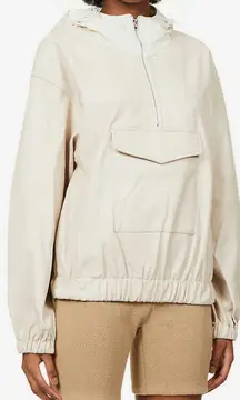 AMYLYNN Womens Darcie Hoodie‎ Vegan Leather Pocket Off White Sz Small