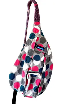 KAVU Rope Sling‎ Bag Polka Dot Gray Pink Teal Shoulder Backpack Purse 0100460