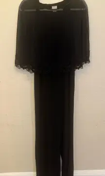 Chico’s 1 Elegant Classic Black Chiffon Lace Zip Up Business Jumpsuit Pantsuit