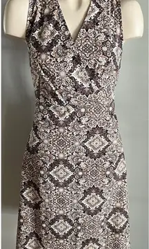 Croft & Barrow Brown Medallion Print Stretch Cotton Sleeveless Dress M-L