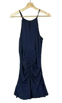 Aijek Navy Blue Ruched Skirt Cut Out Silk Mini Dress 3 / 10