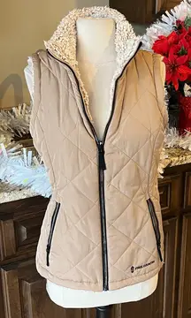 Puffer Vest Tan Reversible Frosted Sherpa Zip Ski Jacket Womens S Free Country