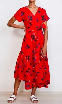Apiece Apart Amaro Wrap Dress in Red Aster Floral size‎ Medium
