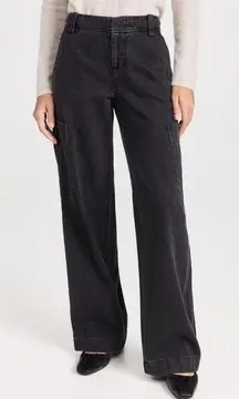 Vince Washed Black Cargo Utility Denim Wide Leg Jean Pants