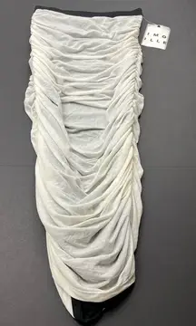 Simon Miller Mesh Pluto‎ Ruched Midi Skirt Macadamia White Black Women SZ XS NEW