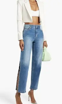 Alice + Olivia Gayle Crystal-Embellished Low-Rise Straight-Leg Jeans