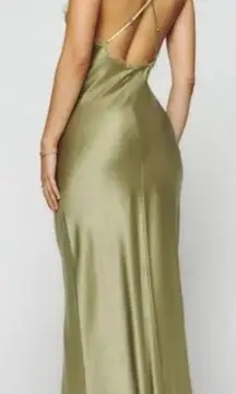 Reformation Maysen Silk Formal‎ Maxi Dress Olive Oil Green NWT
