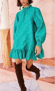 Ulla Johnson Emilia Dress in Turquoise Size 0 Textured Mock‎ Neck Mini Dress