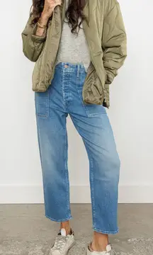 MOTHER The Patch Pocket Private Flood Jeans in Flag Me Down Wide Straight Leg 27