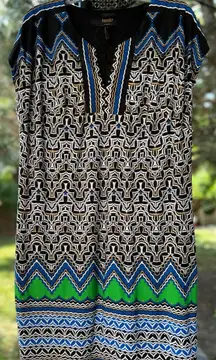 Laundry By Shelli Segal L Tunic Shift Dress Drop Waist Stretch Lined Black Blue