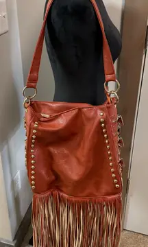 Imoshion Faux Leather Burnt Orange Terracotta Fringe Boho Western Shoulder Bag