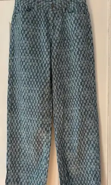 Future Collective Size 00 Waist 28 Checkered Denim Pants NWOT‎