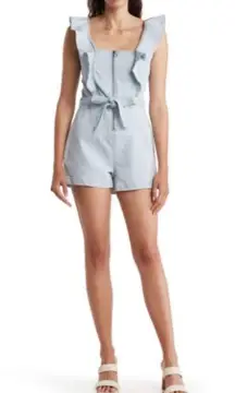 Love, Fire Ruffle Blue Denim Romper shorts Women’s size Large New