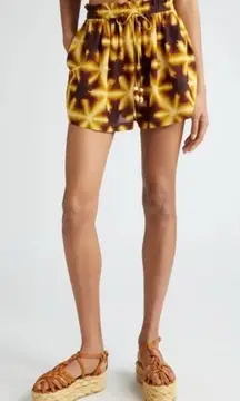 Ulla Johnson Bijou Shorts Tie Dye Sunburst Cotton Beads Brown Yellow Medium Boho