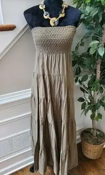 Mudd Women's Solid Brown 100% Cotton Off the Shoulder Long Maxi Dress Size Small