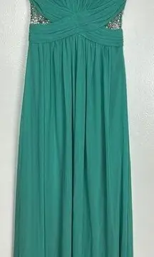 LA FEMME Stunning Beaded Strapless Mesh & Jersey Gown in Spearmint Size US 4