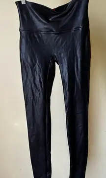 Spanx Faux Leather Leggings‎ Black High Rise Control Waist Shaping Pants Medium