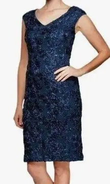 ALEX EVENINGS ROSETTE & SEQUIN SHEATH DRESS size 10