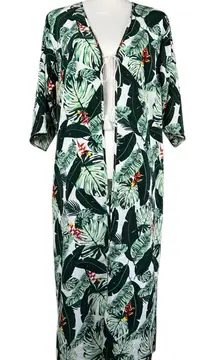 Rachel Zoe Palm Print Duster Kimono Cover-Up Tassel Tie One Size