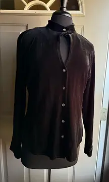 Vintage Harvé Benard keyhole black velvet button down blouse, size large