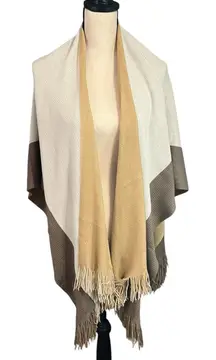 Croft & Barrow Wmns Tri Color Fringe Shawl Cape Sz One Size Transitional Weather