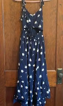 navy floral cutout long dress