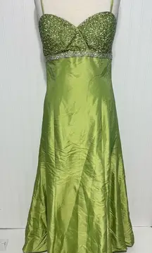 Marsoni Prom Gown Maxi Length Beaded Open Back Sweetheart Neckline‎ Green 14