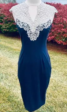 AX Paris Crochet Neck Navy Body-con Dress