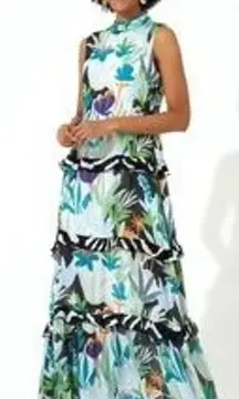 Oliphant Sleeveless Mock Neck Tiered Sleeveless Maxi Dress Sz. S